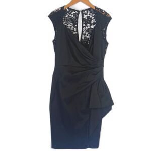 Marina Black Faux Wrap Front Lace Back Side Bow Cocktail Formal Dress Size 10